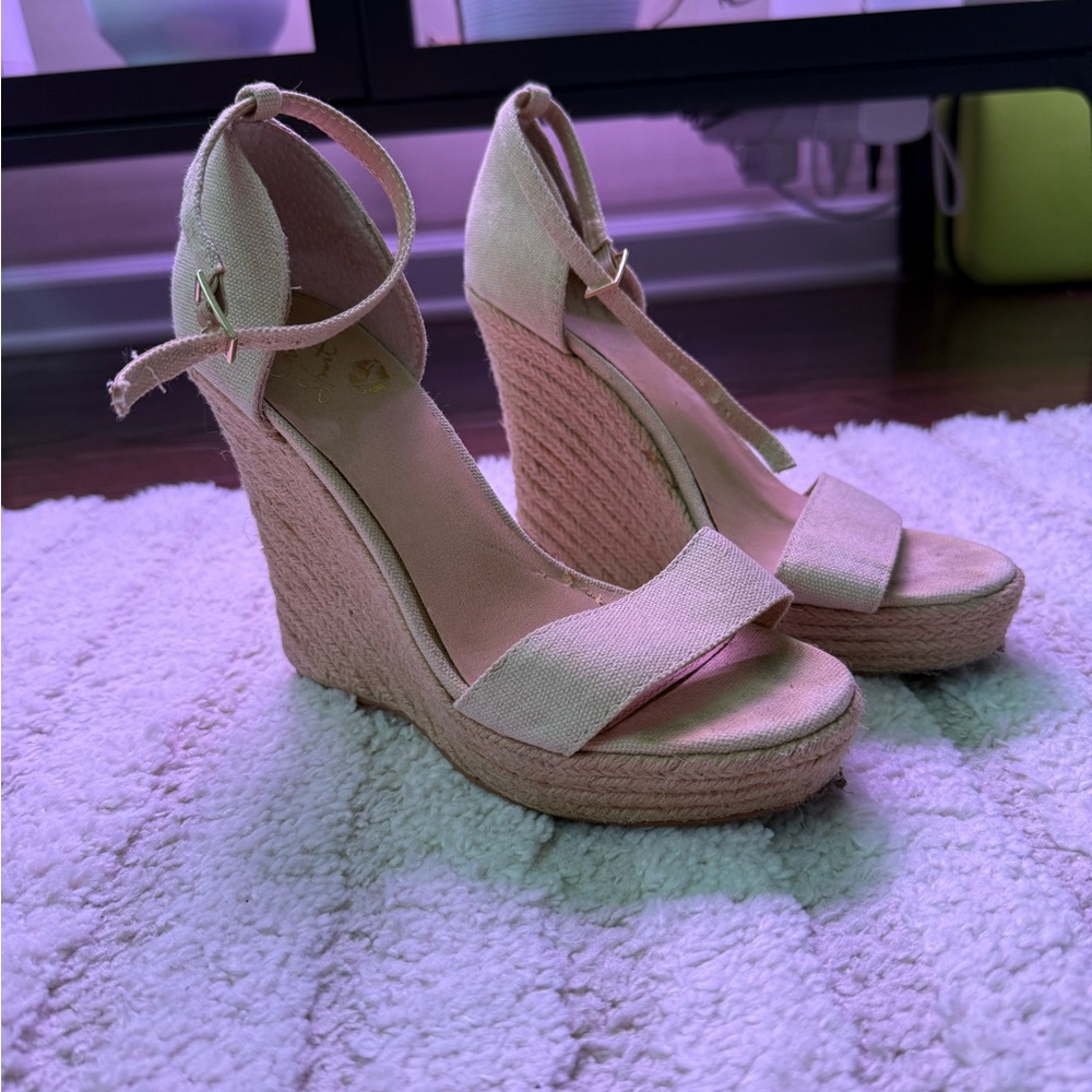 Colin Stuart Beige Espadrille Wedges